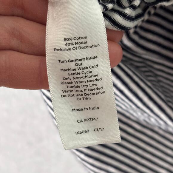 Talbots Shirt Large Navy Striped Ruched Cotton Modal Jersey Basic Yacht Sailor - Picture 9 of 9